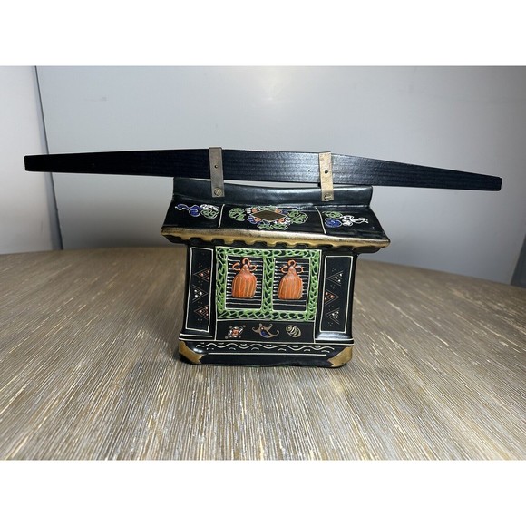 VTG Japanese Sake Decanter - Hand-Painted Moriage Porcelain - Palanquin Norimono - Picture 1 of 13